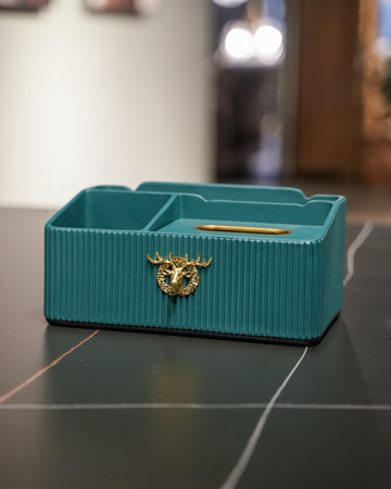 Teal Resin & Gold Deer Box