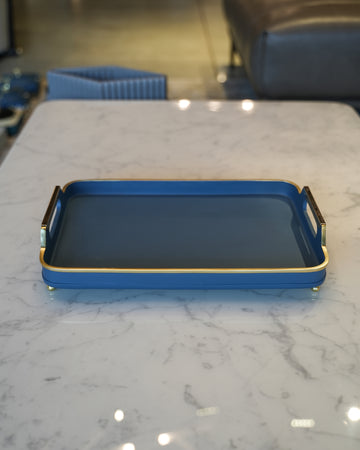Blue Resin & Leather Accent Tray