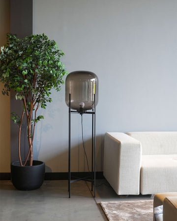 Large Glass & Carbon Steel Oversized Floor Lamp