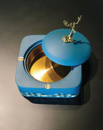 Blue & Gold Deer Lid Ashtray