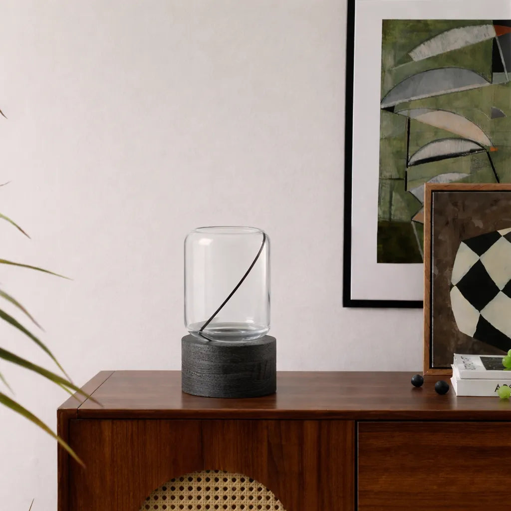 Wooden Bottom Transparent Vase