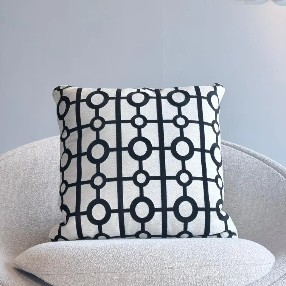 Embroidered Cushion – Black & White