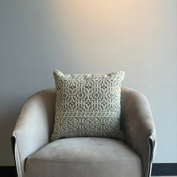 Embroidered Wool Cushion – Ivory & Silver