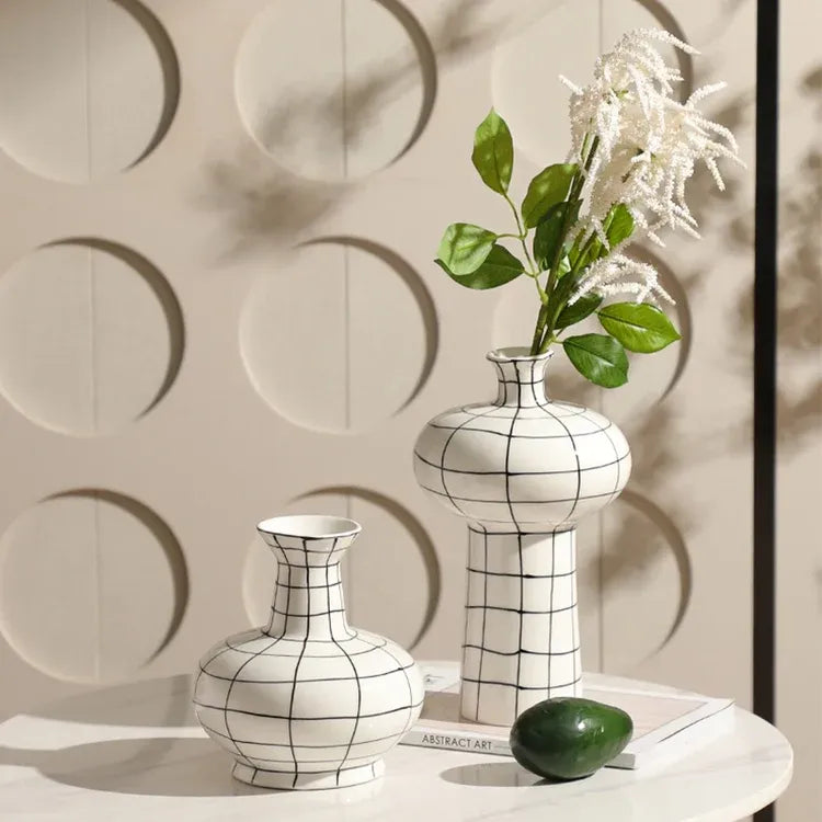 Hand-Painted Grid Vase