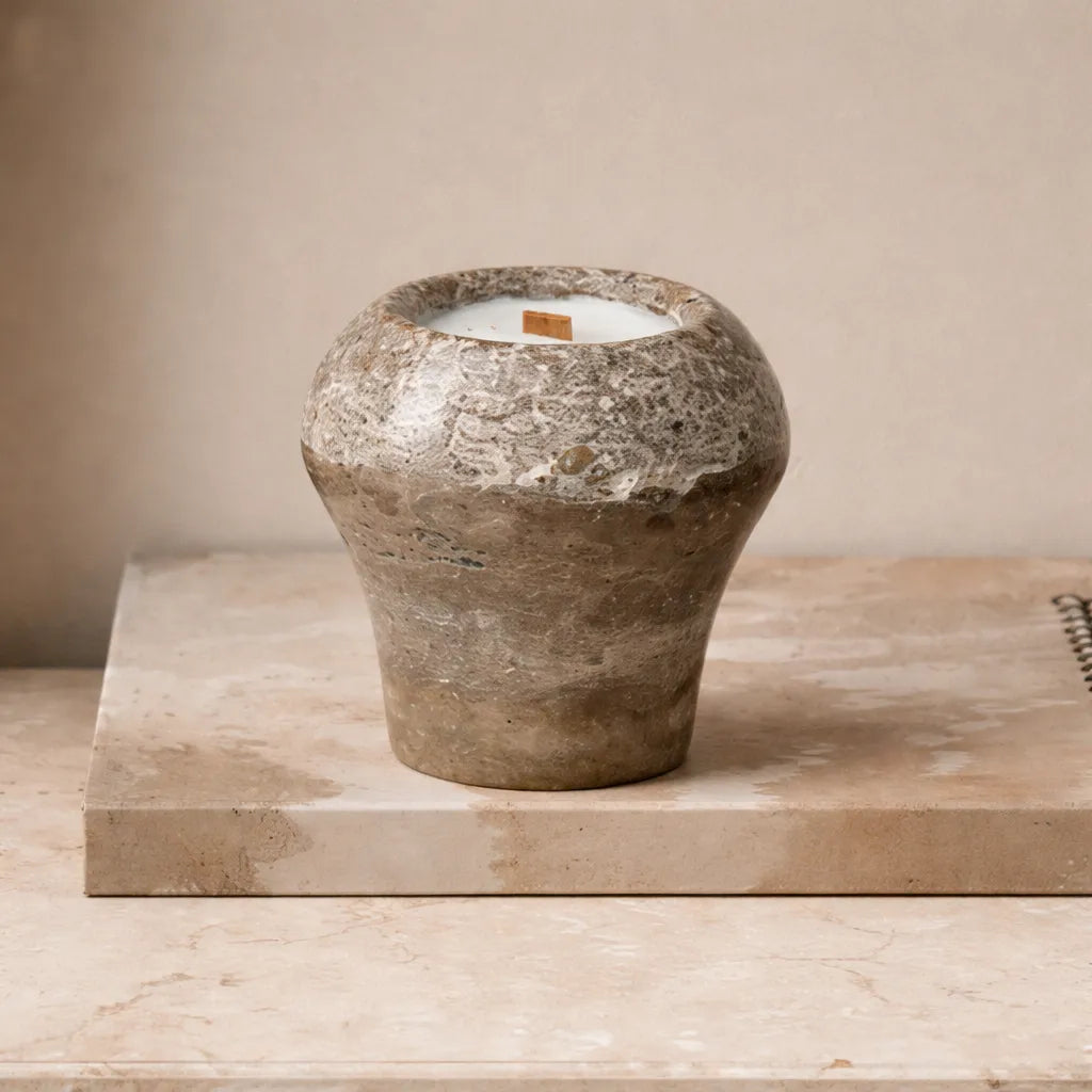 Cylindrical Stone Candle Cup-Rock