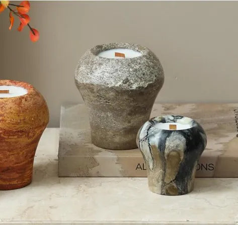 Cylindrical Stone Candle Cup-Rock