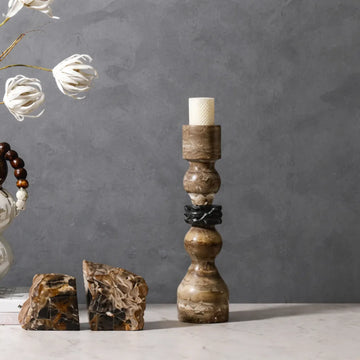 Stone String Candlestick Gray