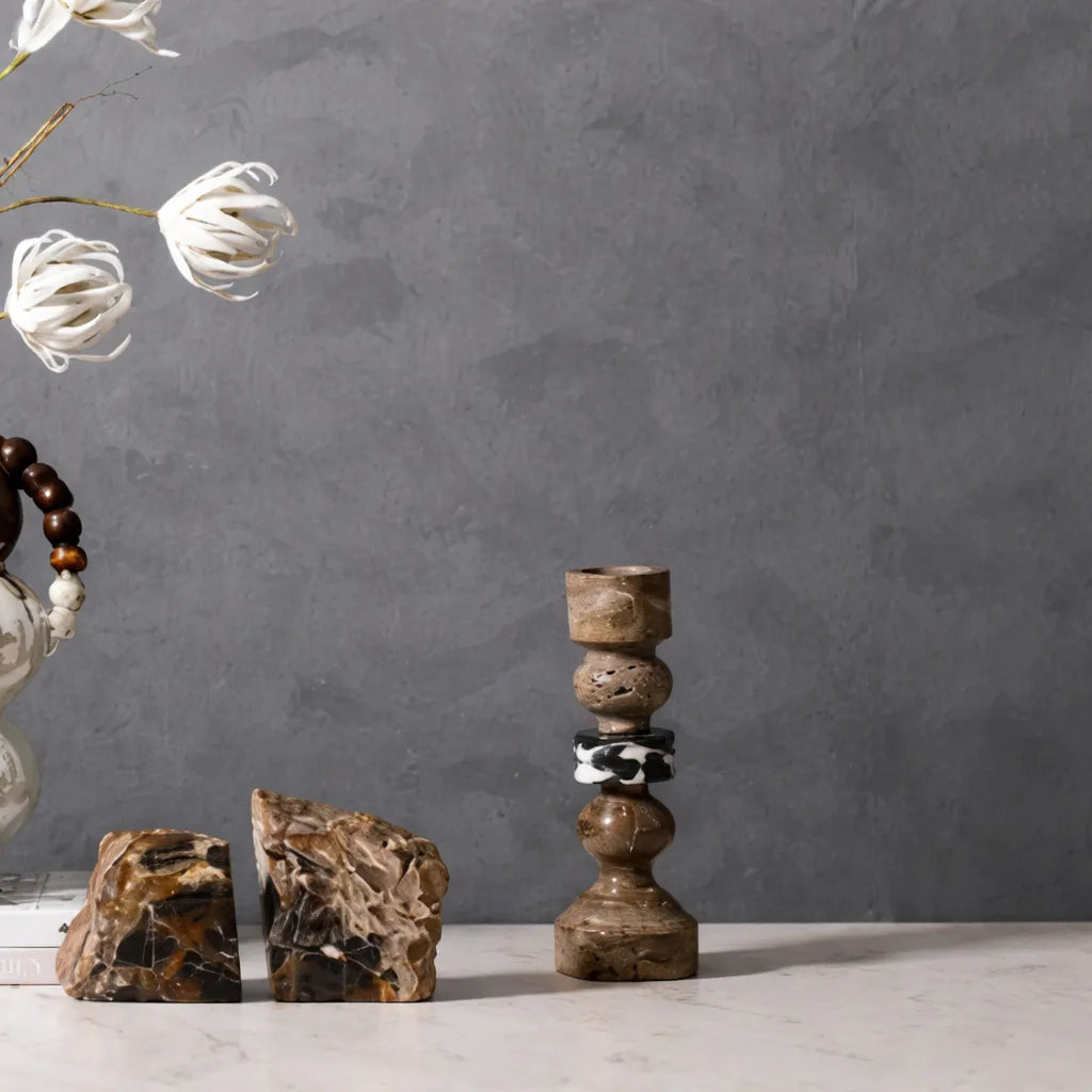 Stone String Candlestick Gray