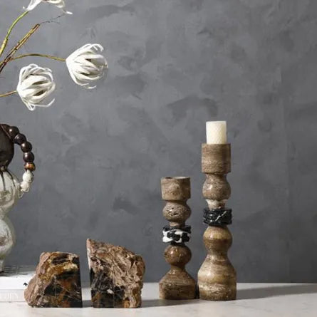 Stone String Candlestick Gray
