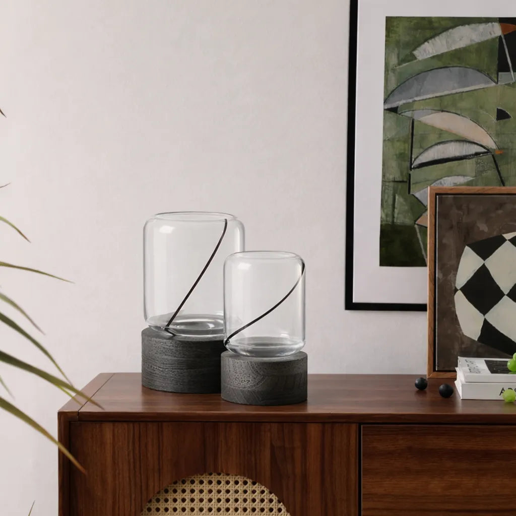 Wooden Bottom Transparent Vase