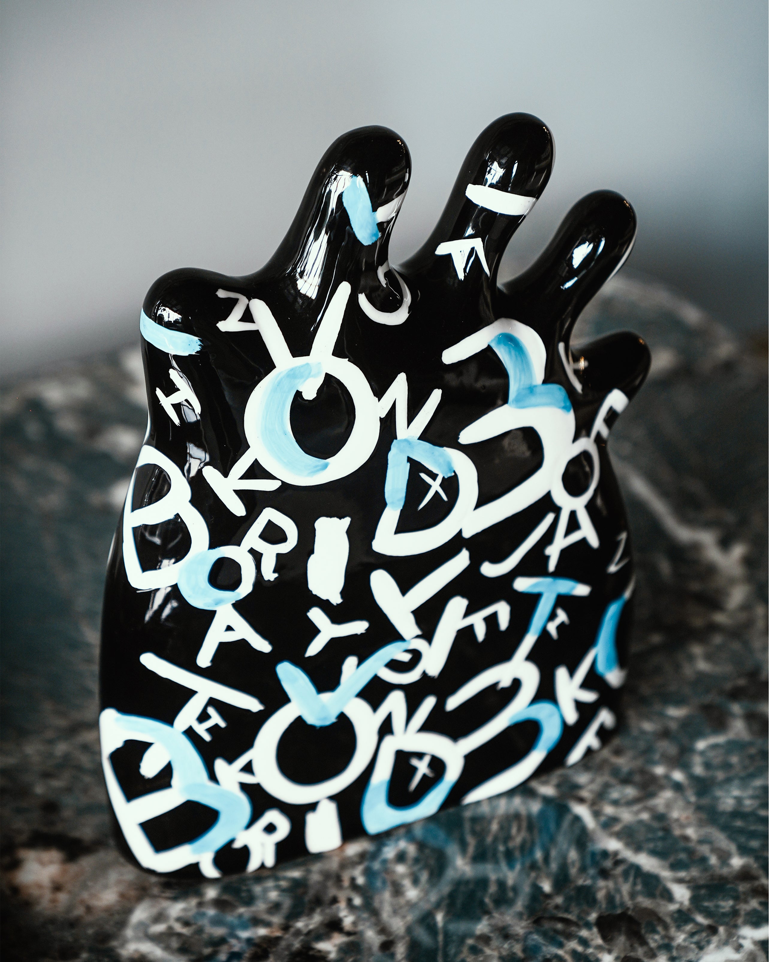 Blue Ceramic Letter Palm Décor