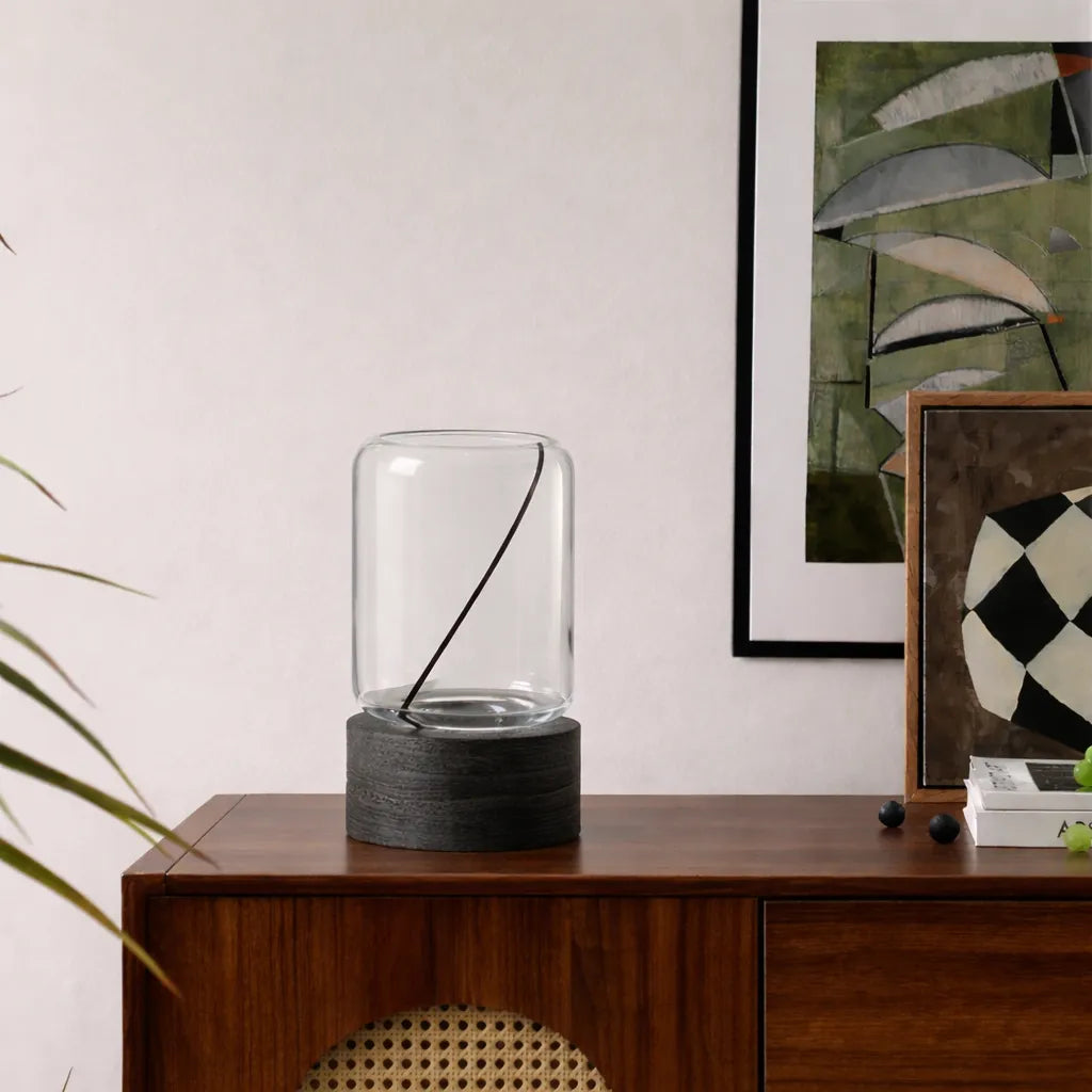 Wooden Bottom Transparent Vase