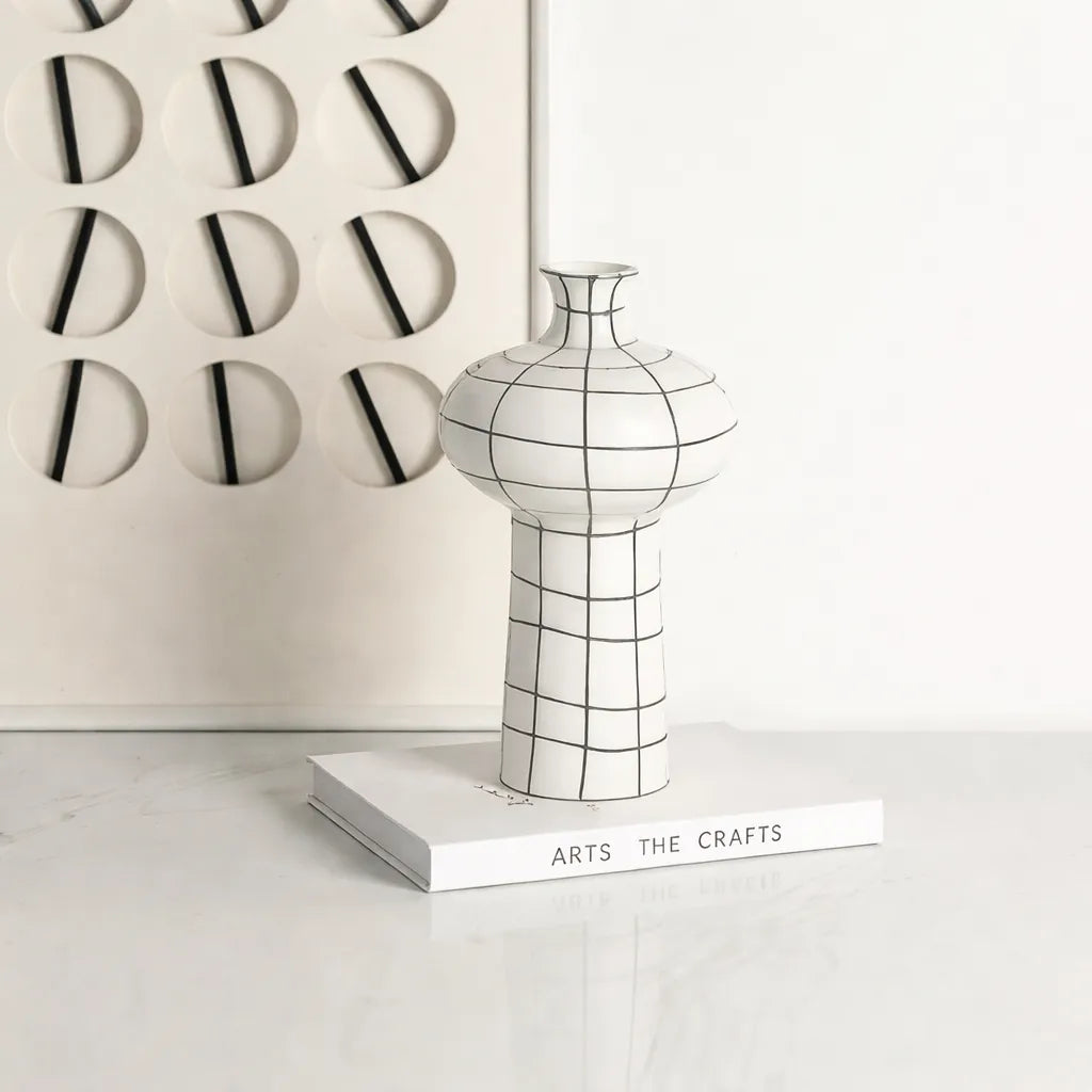 Hand-Painted Grid Vase