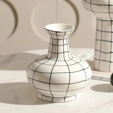 Hand-Painted Grid Vase