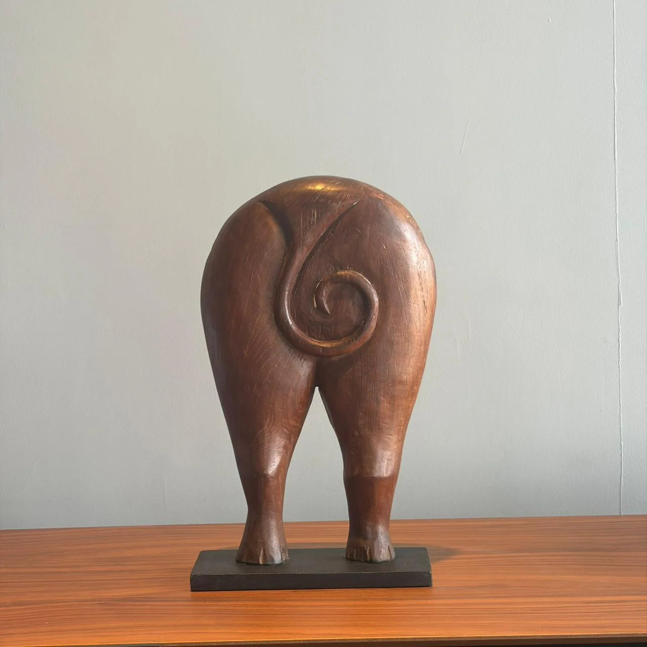 Hand-Carved Wooden Abstract Sculpture
