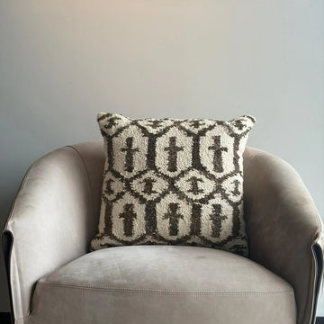 Embroidered Throw Pillow – Ivory Brown
