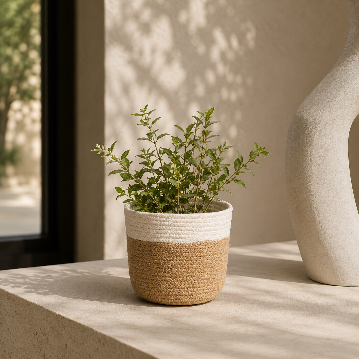Two-Tone Woven Planter Basket