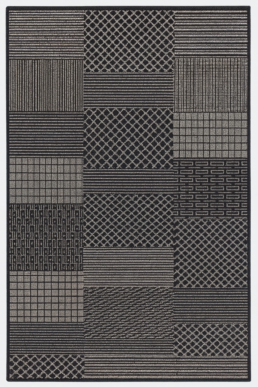 BLACK WOOL AND VISCOSE WOOL RUG