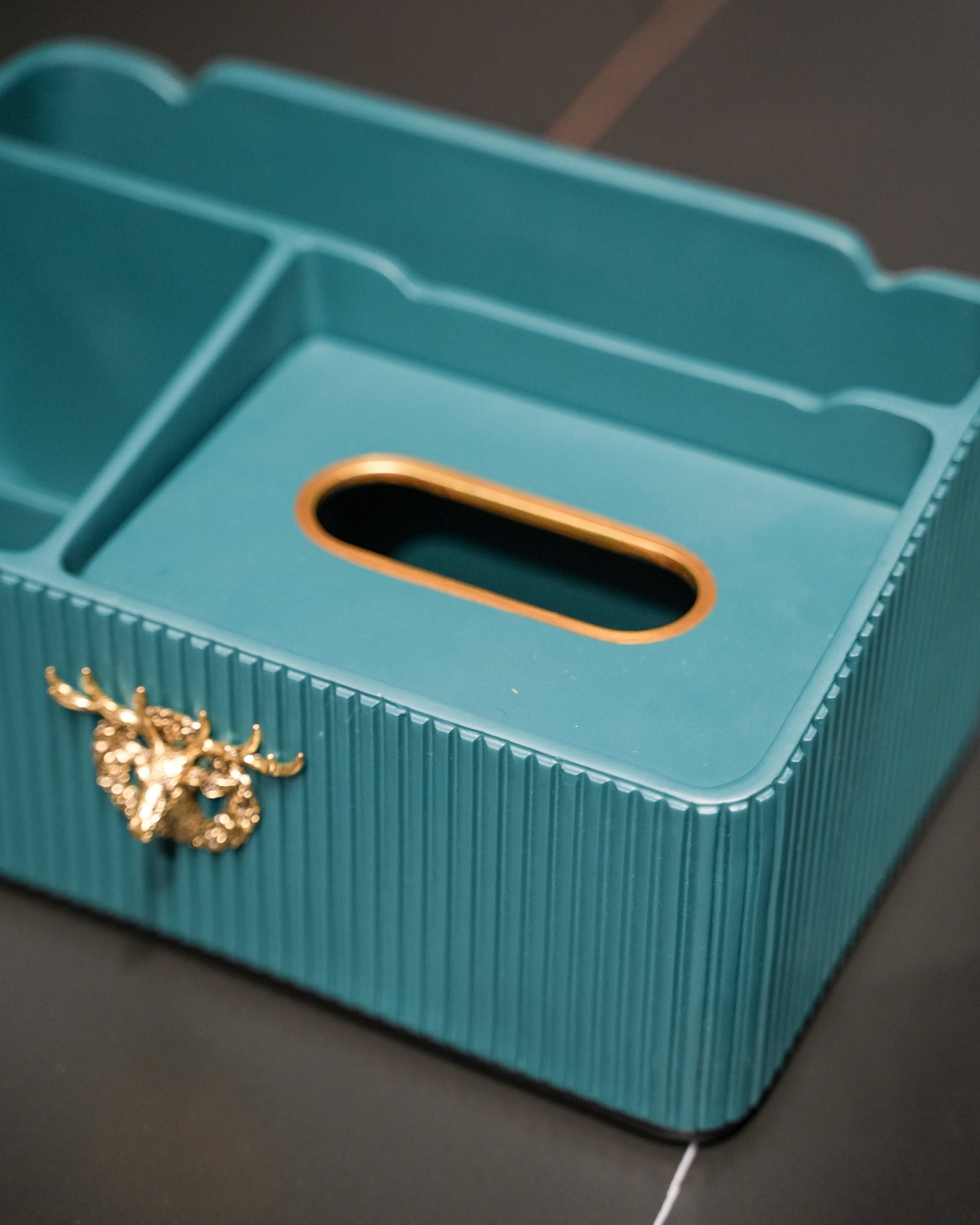 Teal Resin & Gold Deer Box
