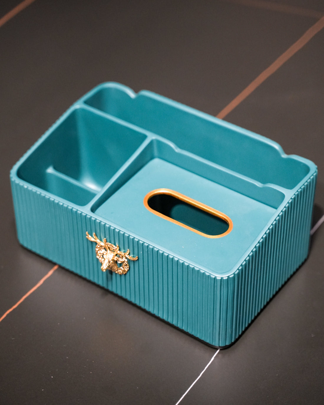 Teal Resin & Gold Deer Box