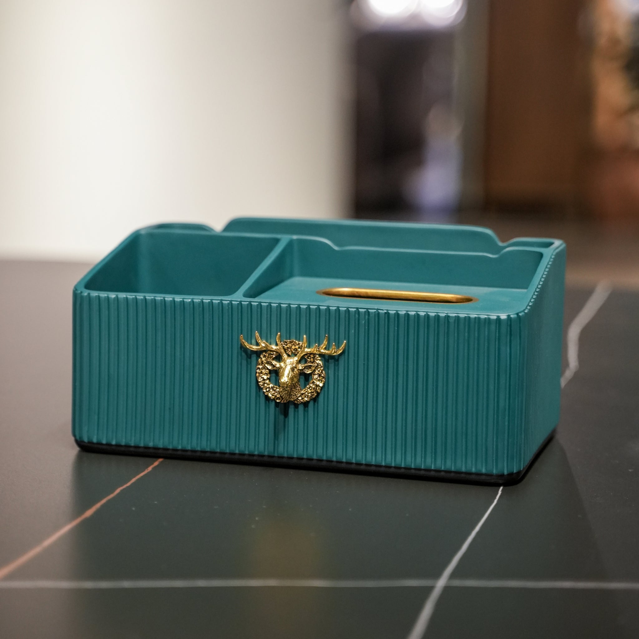 Teal Resin & Gold Deer Box