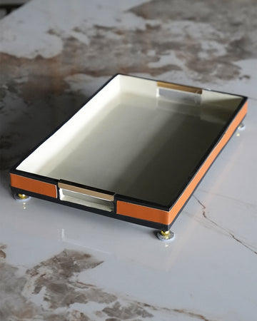 Orange Resin & Leather Accent Tray