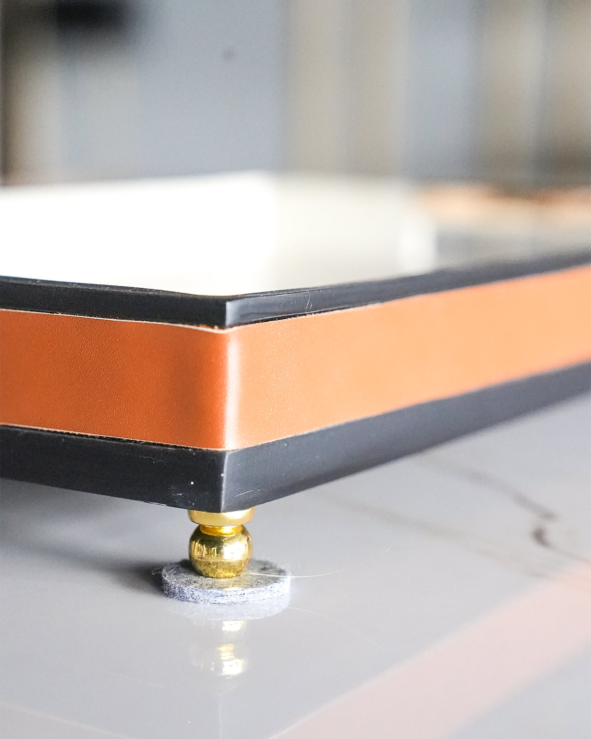 Orange Resin & Leather Accent Tray