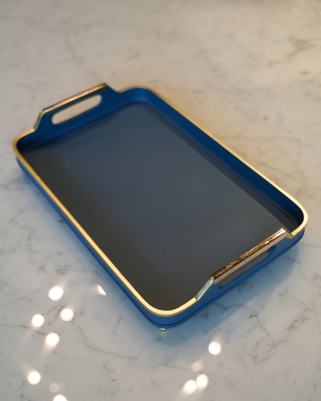 Blue Resin & Leather Accent Tray
