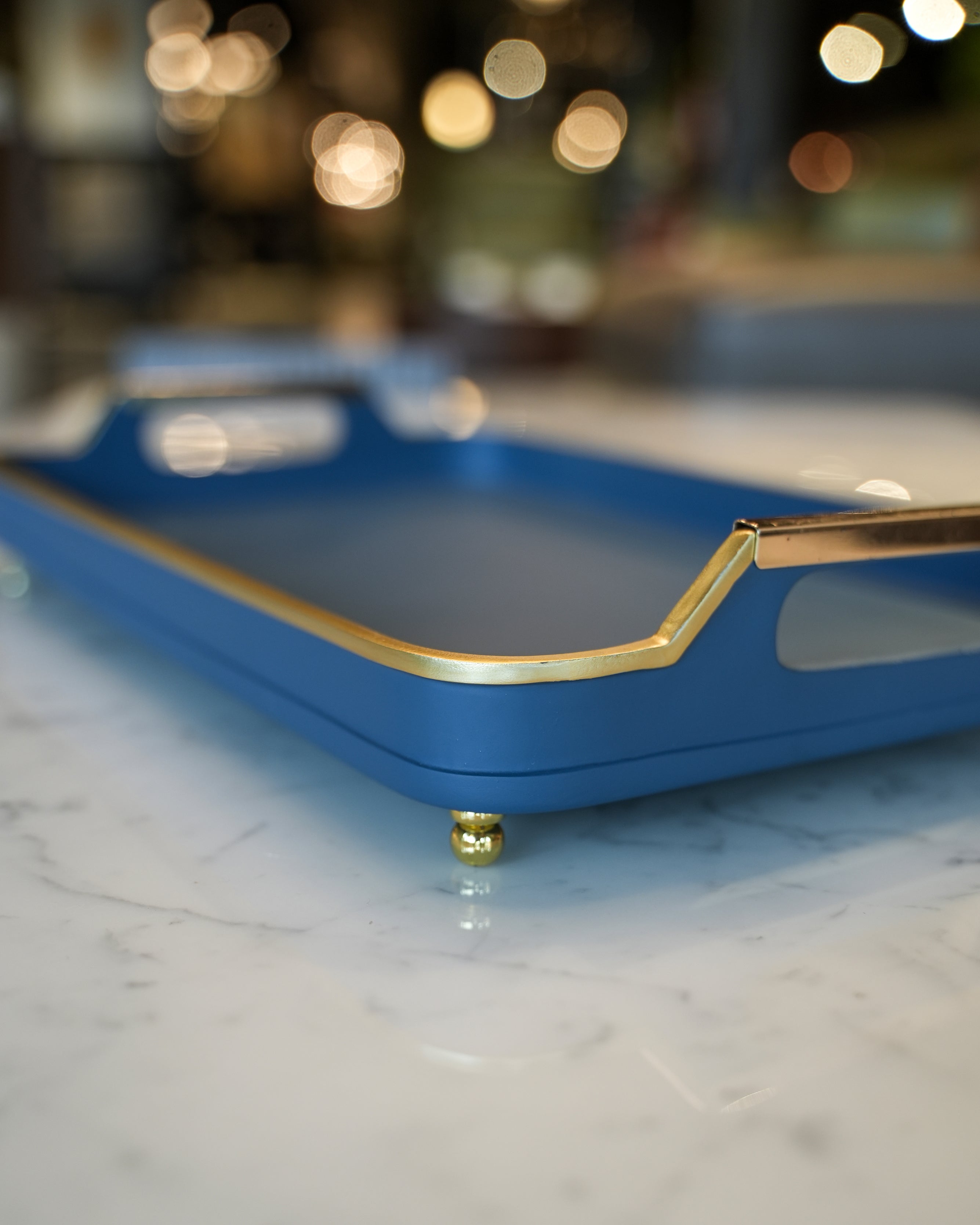 Blue Resin & Leather Accent Tray