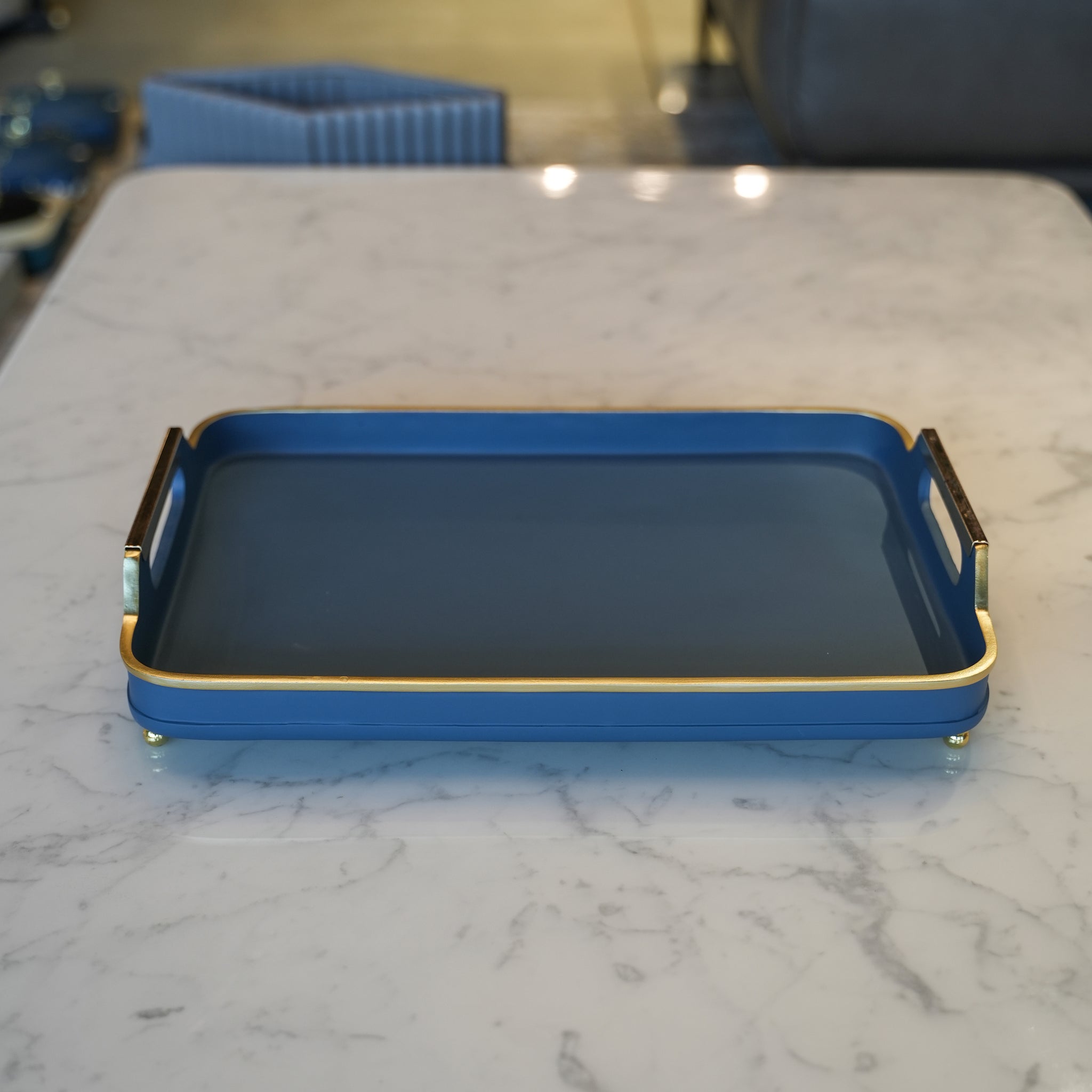Blue Resin & Leather Accent Tray