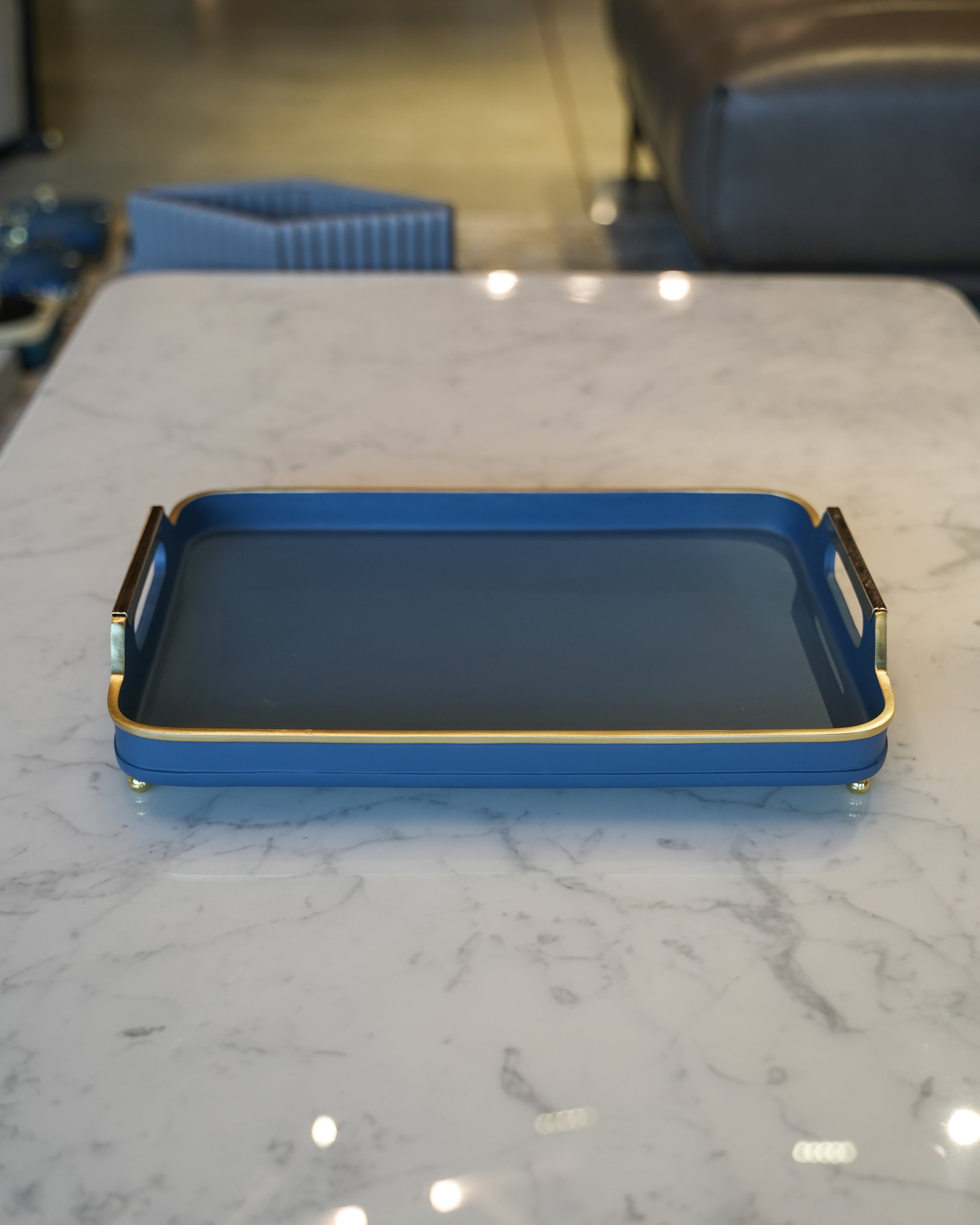 Blue Resin & Leather Accent Tray