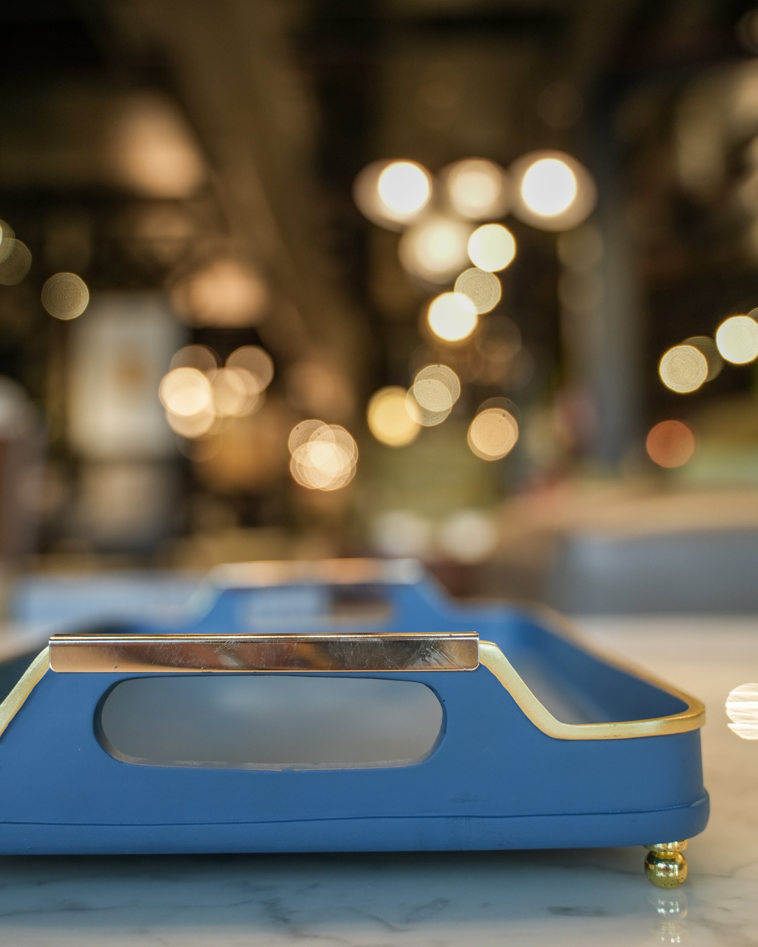 Blue Resin & Leather Accent Tray