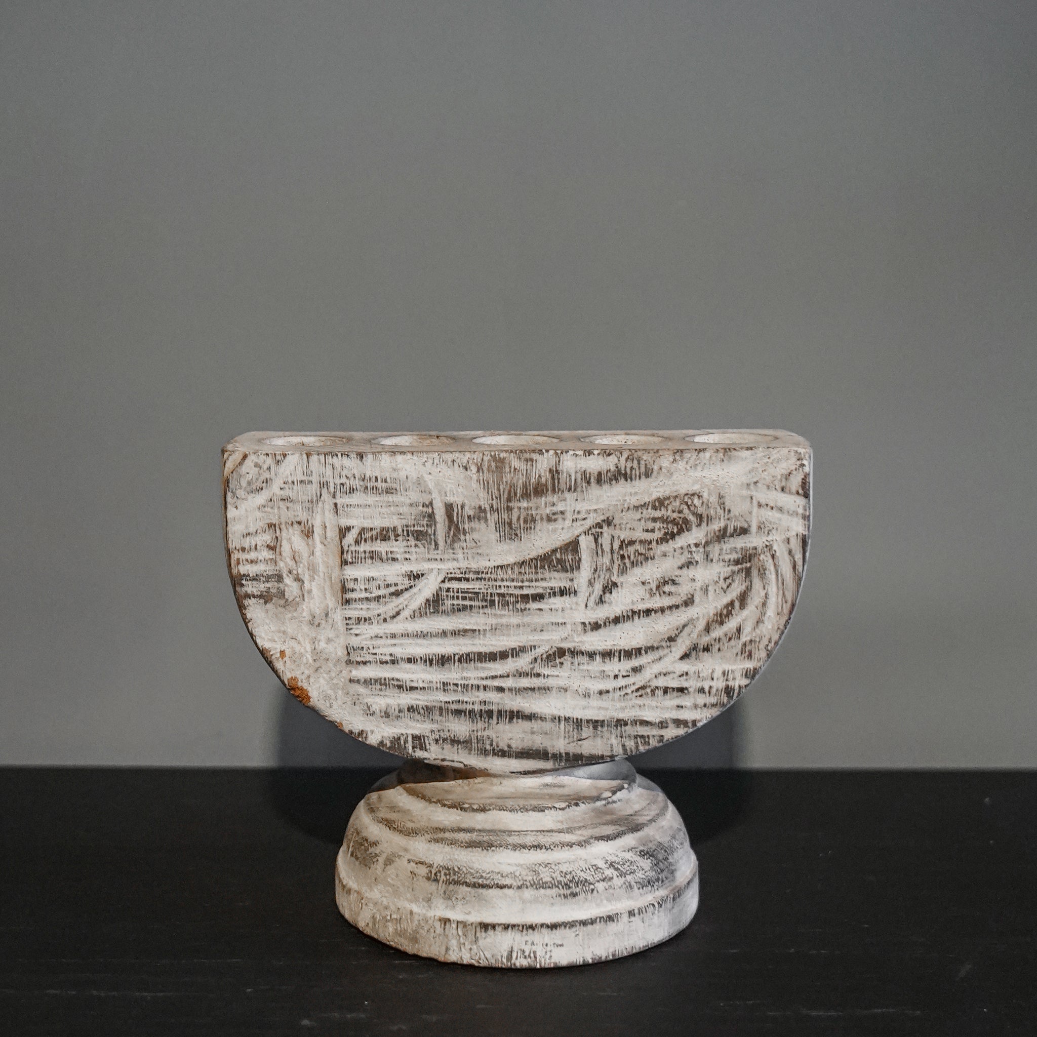 Rustic Half-Moon Wood Candle Holder