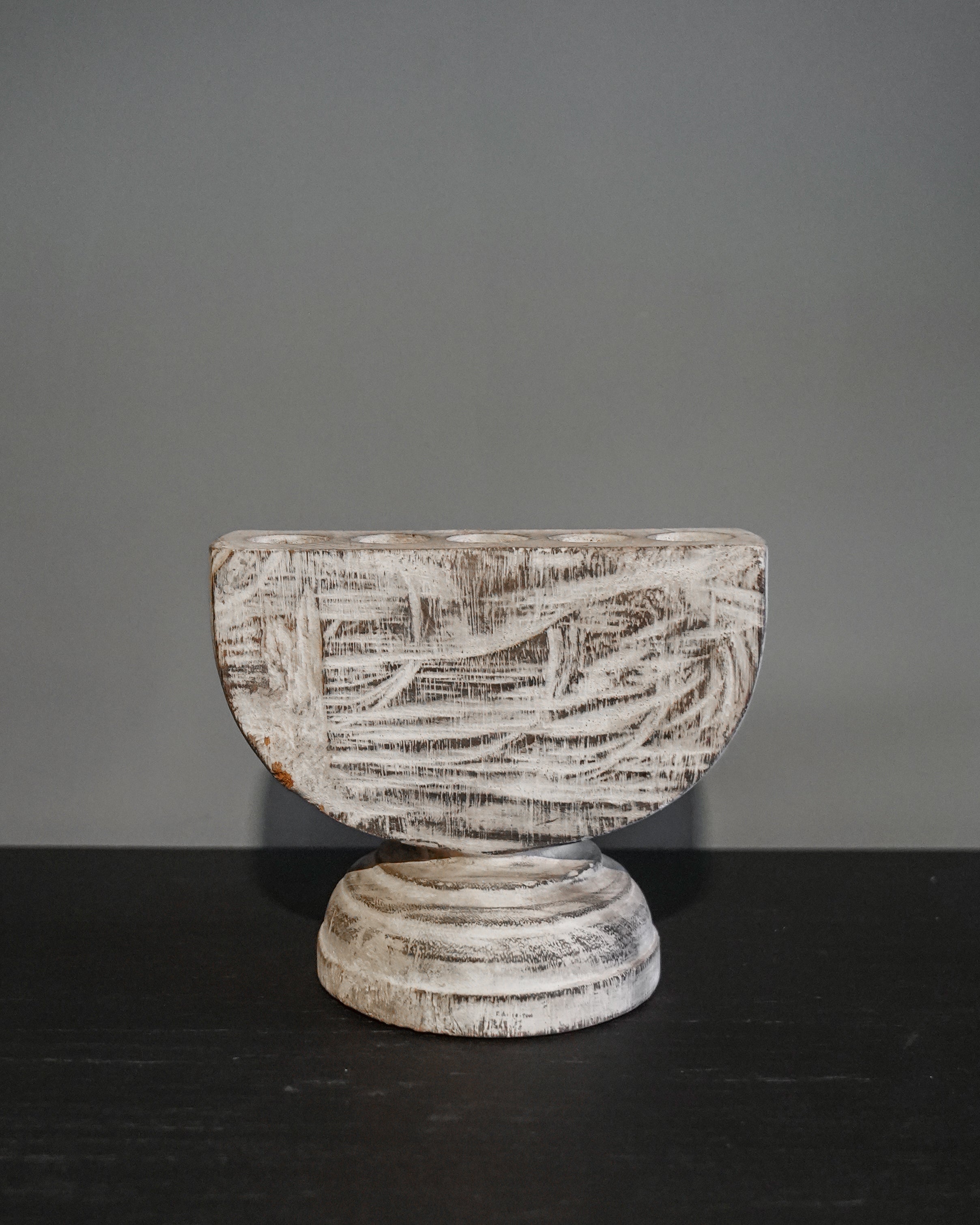 Rustic Half-Moon Wood Candle Holder