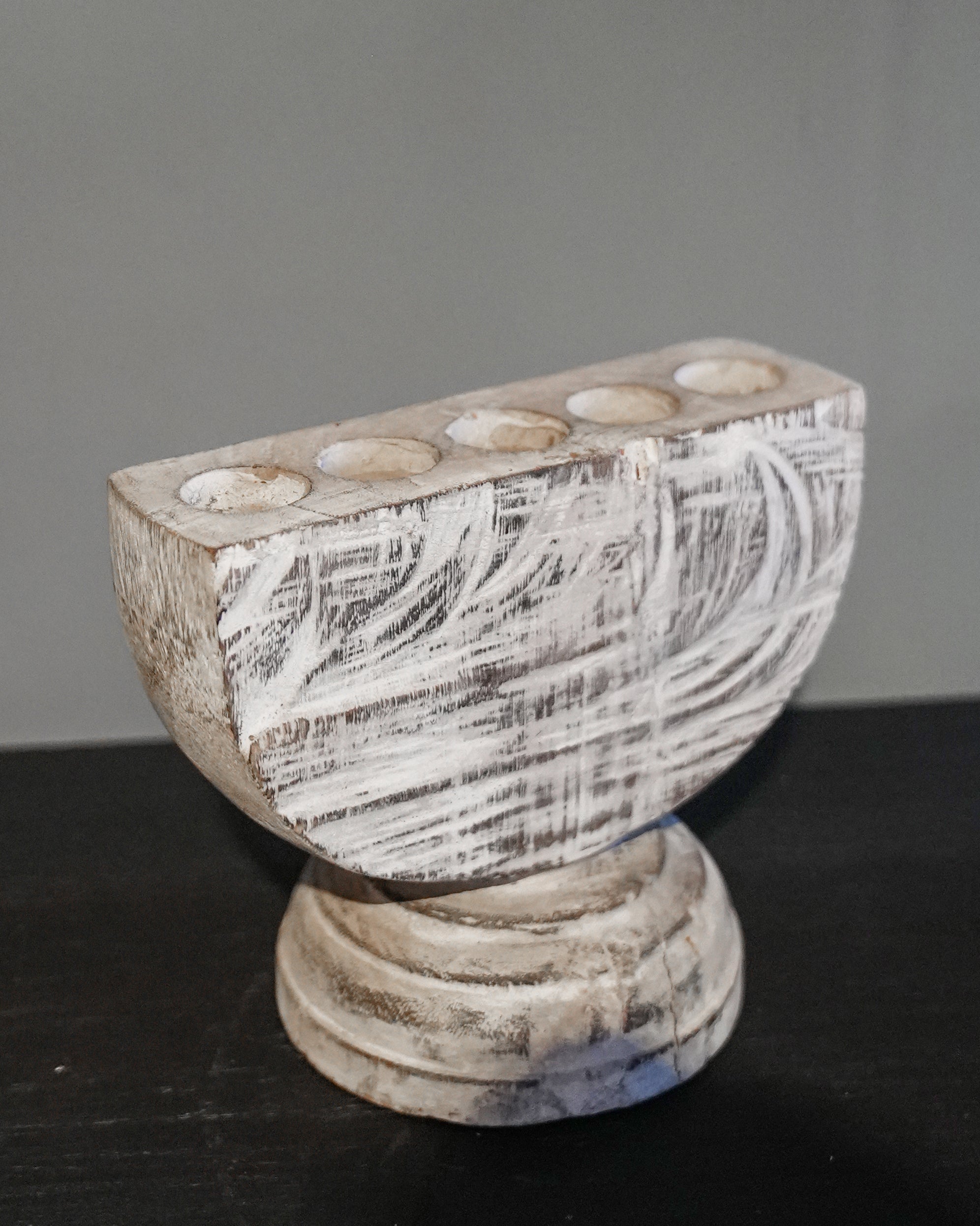 Rustic Half-Moon Wood Candle Holder