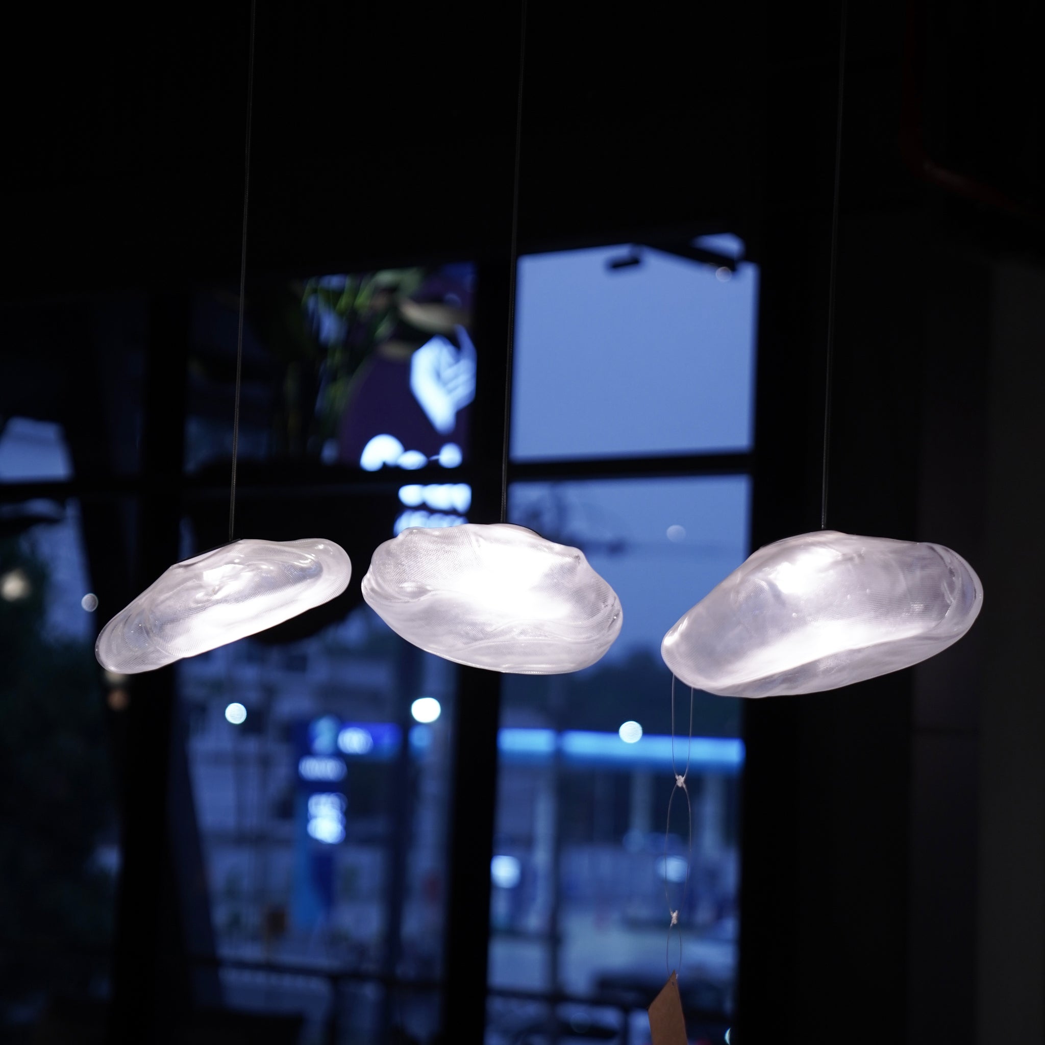 Large Glass & Carbon Steel Oversized Pendant Lamp