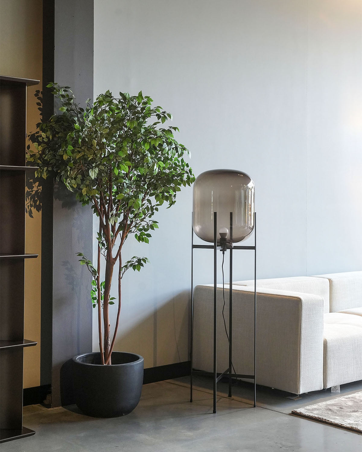 Large Glass & Carbon Steel Oversized Floor Lamp