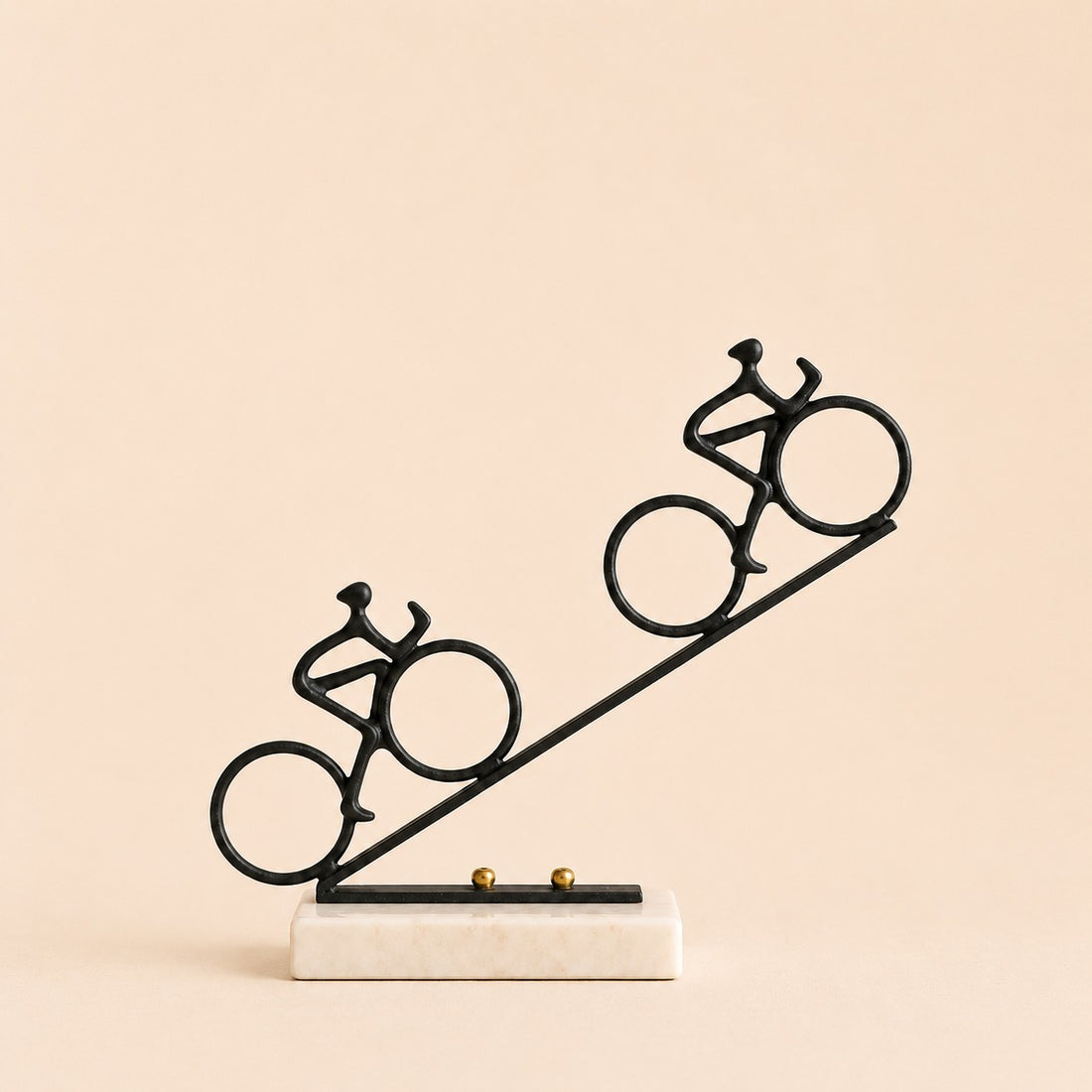 Iron Cyclist Sculpture with Marble Base