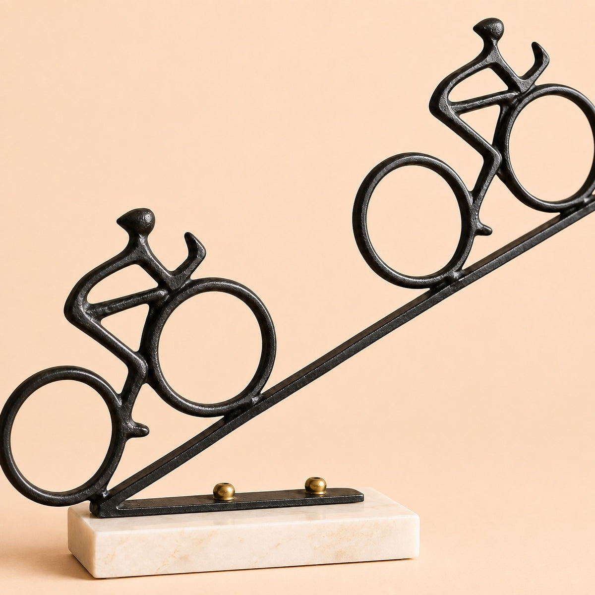 Iron Cyclist Sculpture with Marble Base