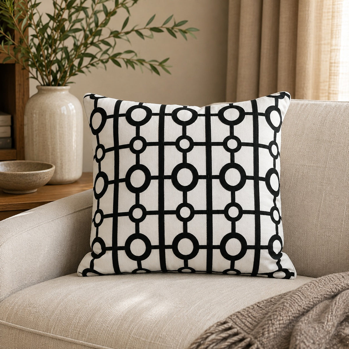 Embroidered Cushion – Black & White