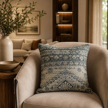 Embroidered Throw Pillow – Gold & Blue