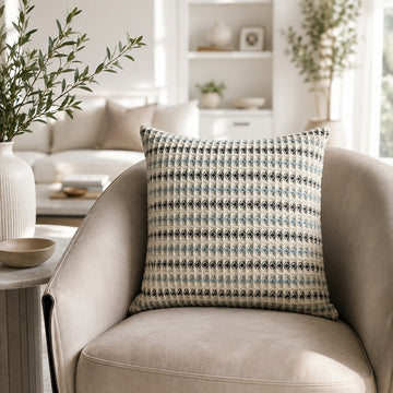 Embroidered Throw Pillow – Ivory & Blue