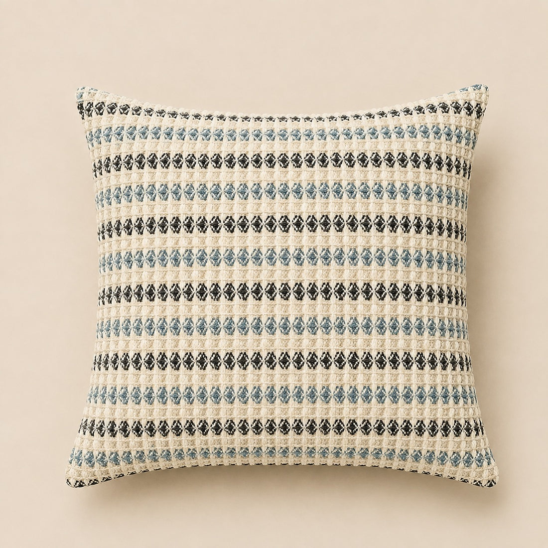 Embroidered Throw Pillow – Ivory & Blue