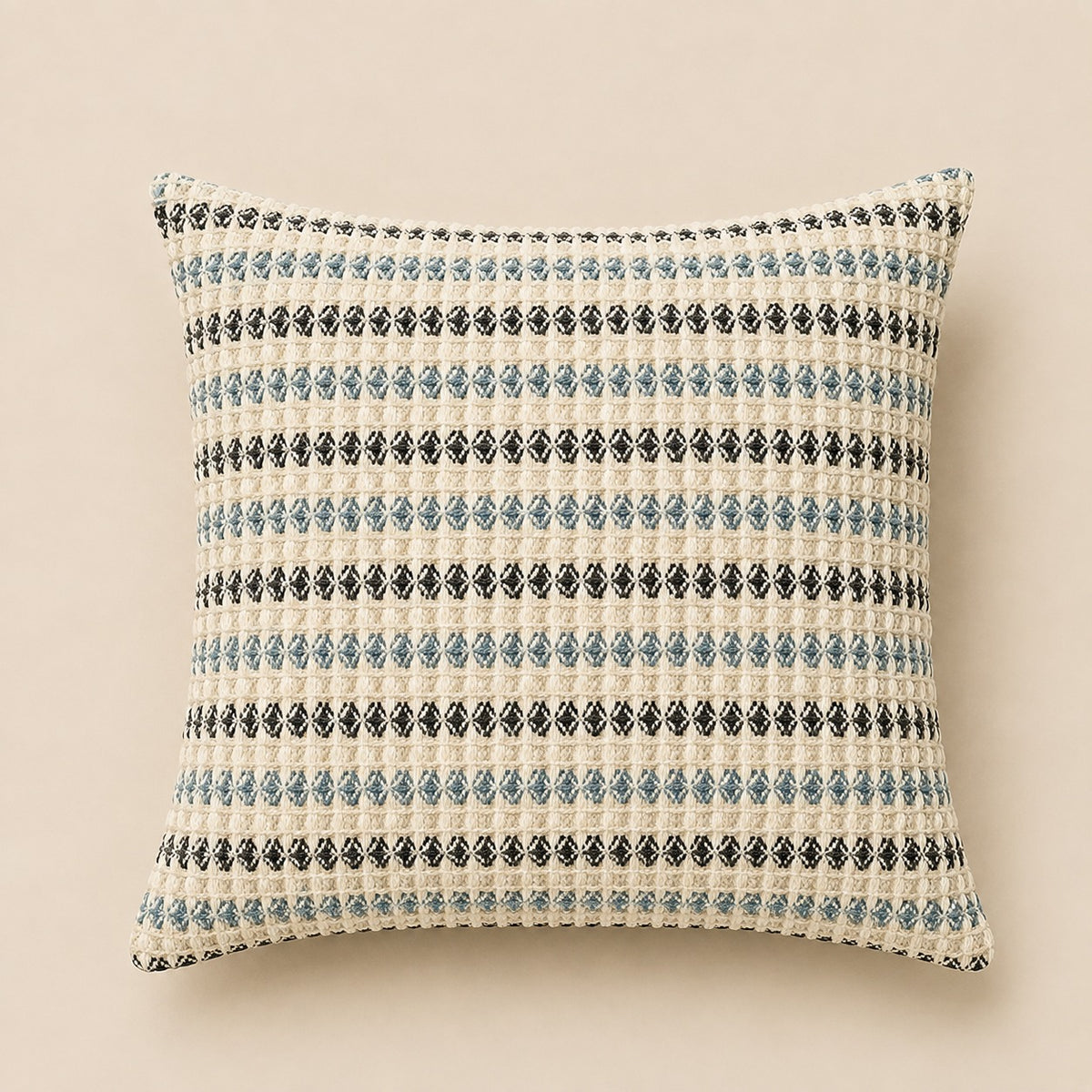Embroidered Throw Pillow – Ivory & Blue