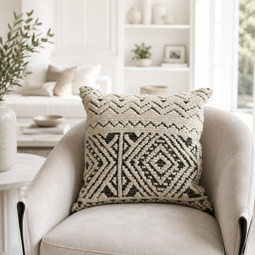 Embroidered Throw Pillow – Ivory & Graphite