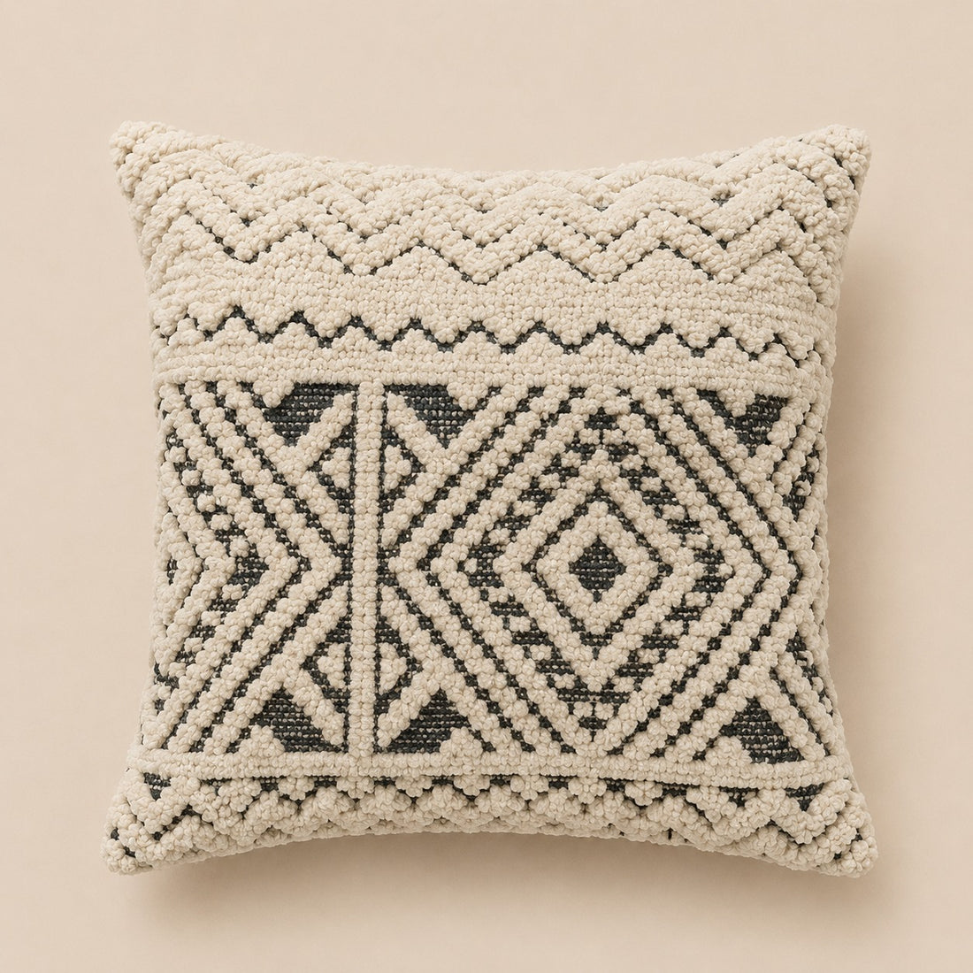 Embroidered Throw Pillow – Ivory & Graphite