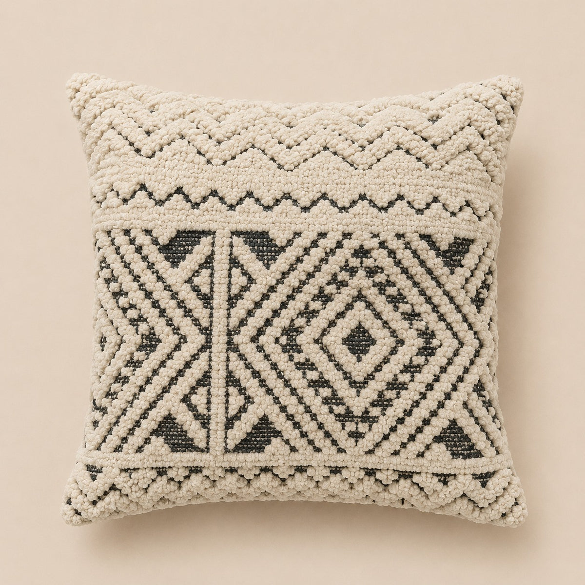 Embroidered Throw Pillow – Ivory & Graphite