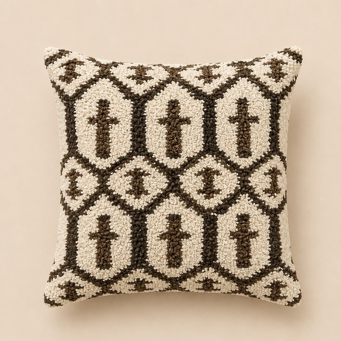 Embroidered Throw Pillow – Ivory Brown