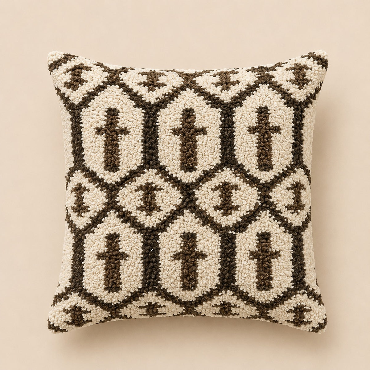 Embroidered Throw Pillow – Ivory Brown