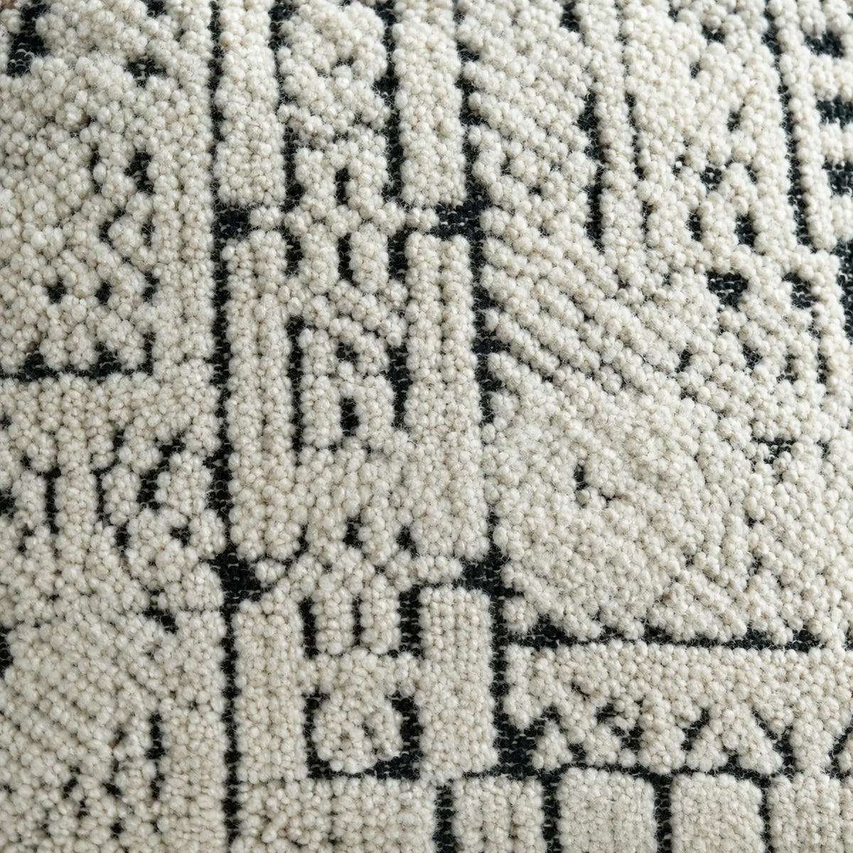 Embroidered Wool Cushion – Ivory & Black